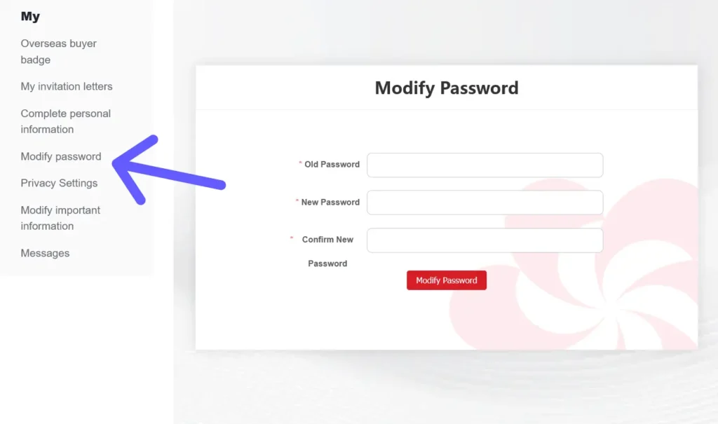 Modify Password In Canton Fair Website