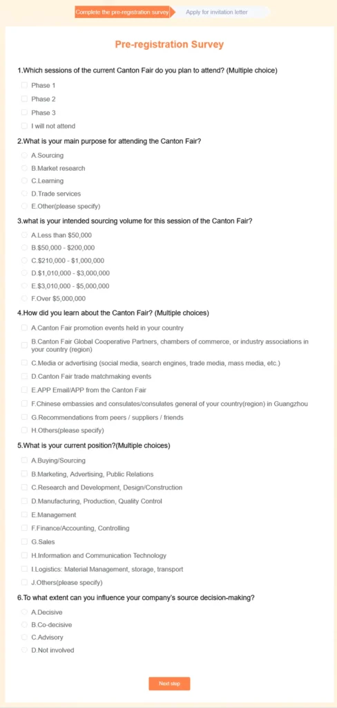 Pre Registration Survey For Canton Fair